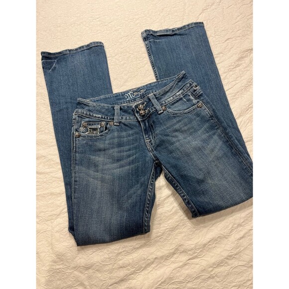 Miss Me boot cut 26 Jeans Distressed embellished with rhinestones - Picture 2 of 11